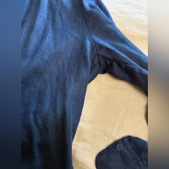 COS linen navy blue basic long sleeve button down shirt - Picture 3 of 8